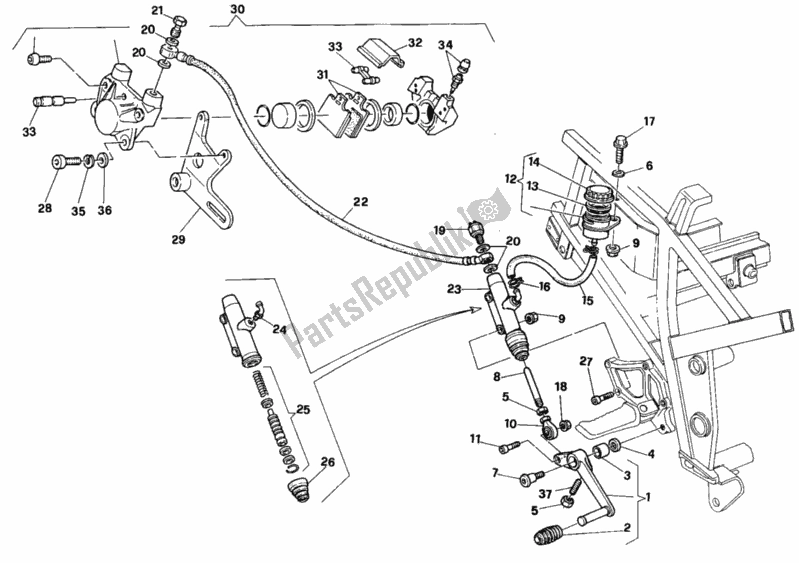 Toutes les pièces pour le Système De Freinage Arrière My92 du Ducati Paso 907 I. E. 1993